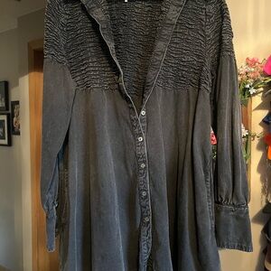 Black Button-Up Long Sleeve Shirt Dress